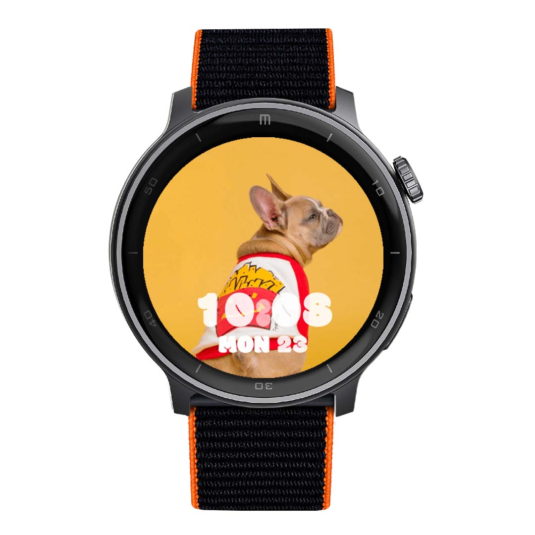 RELOJ T8 NEGRO + Pulsera velcro negro con orilla naranja-1