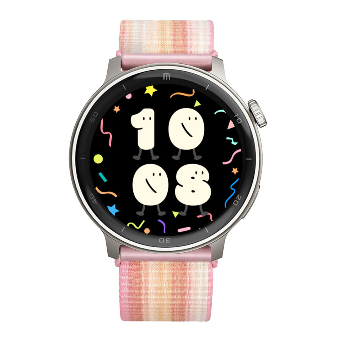 RELOJ T8 GRIS + PULSERA VELCRO ROSA TONOS CLAROS BLANCOS-1