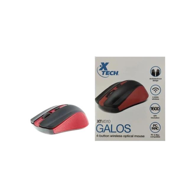 MOUSE XTM-310RD INALAMBRICO 2.4GHZ 4 BOTONES 1600 DPI COLOR ROJO XTECH