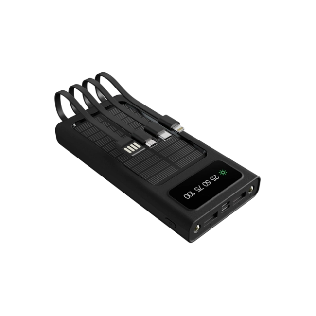 Xtech XPB-100 - Solar Power Bank - 24 pin USB-C / 4 pin USB Type A / 5 pin Micro-USB Type A - 24 pin USB-C / 4 pin USB Type A / 5 pin Micro-USB Type A - Lithium ion polymer - Para Universal - built-in charg cables10,000mAh-5