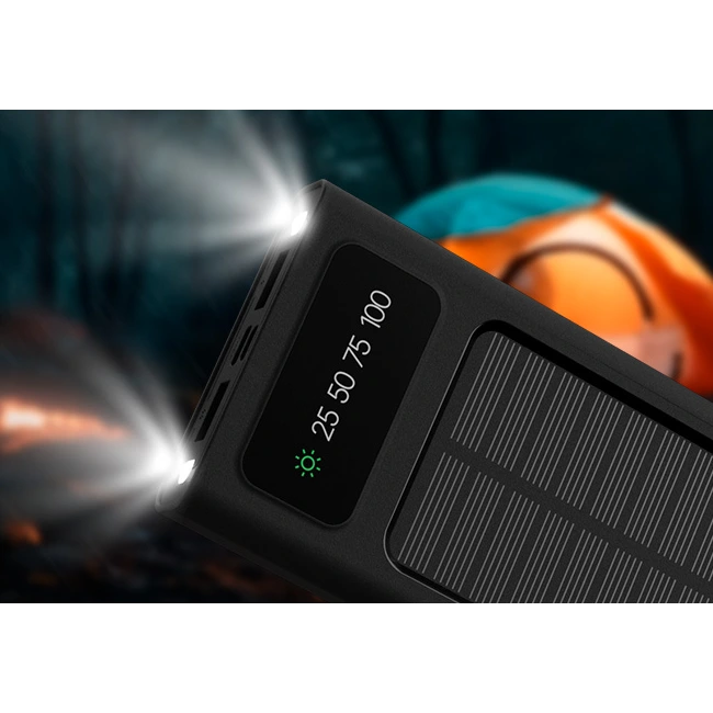 Xtech XPB-100 - Solar Power Bank - 24 pin USB-C / 4 pin USB Type A / 5 pin Micro-USB Type A - 24 pin USB-C / 4 pin USB Type A / 5 pin Micro-USB Type A - Lithium ion polymer - Para Universal - built-in charg cables10,000mAh-3