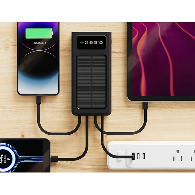Xtech XPB-100 - Solar Power Bank - 24 pin USB-C / 4 pin USB Type A / 5 pin Micro-USB Type A - 24 pin USB-C / 4 pin USB Type A / 5 pin Micro-USB Type A - Lithium ion polymer - Para Universal - built-in charg cables10,000mAh-8