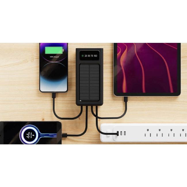 Xtech XPB-300 - Solar Power Bank - 24 pin USB-C / 4 pin USB Type A / 5 pin Micro-USB Type A - 24 pin USB-C / 4 pin USB Type A / 5 pin Micro-USB Type A - Lithium ion polymer - Para Universal - built-in charg cables30,000mAh-3