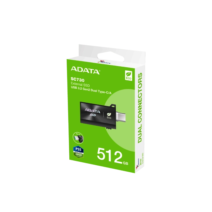 HD SOLIDO EXTERNO 512GB ADATA SC730 USB 3.2 GEN 2 TIPO C/A 600 MB/S LECTURA 600 MB/S ESCRITURA SC730-512G-CACTI-12