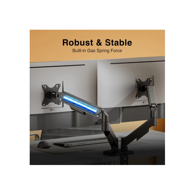 SOPORTE ARGOM PARA DOBLE MONITOR 17" A 32", RESORTE DE GAS Y ABRAZADERA-5