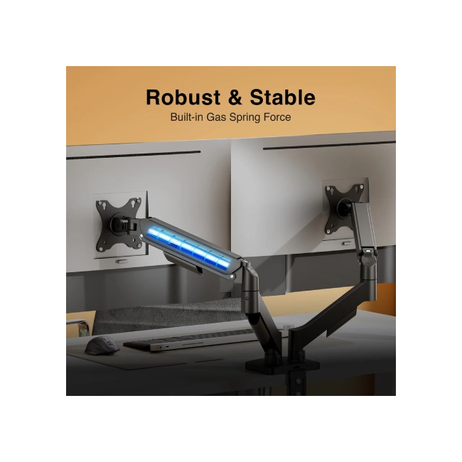 SOPORTE ARGOM PARA DOBLE MONITOR 17" A 32", RESORTE DE GAS Y ABRAZADERA-9
