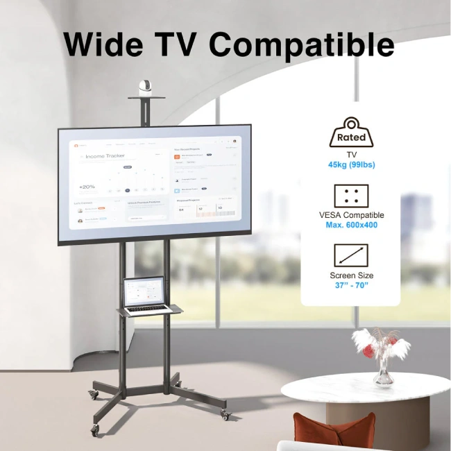 SOPORTE MOVIL ARGOM PARA TV 37" A 70" CON ESTANTES Y SOPORTE PARA CÁMARA-8