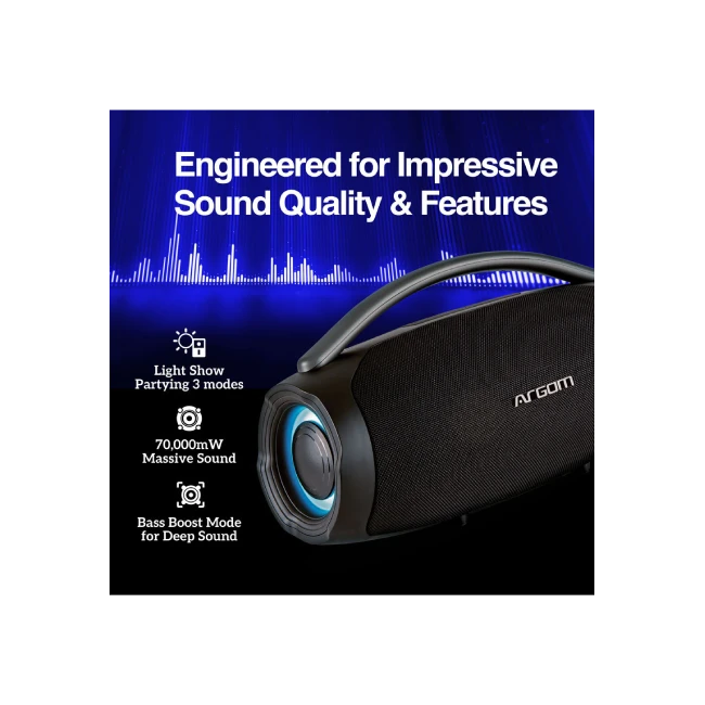 BOCINA ARGOM RADYON X49 NEGRO - BT, 70W RMS, IPX4, FUNCION TWS-3