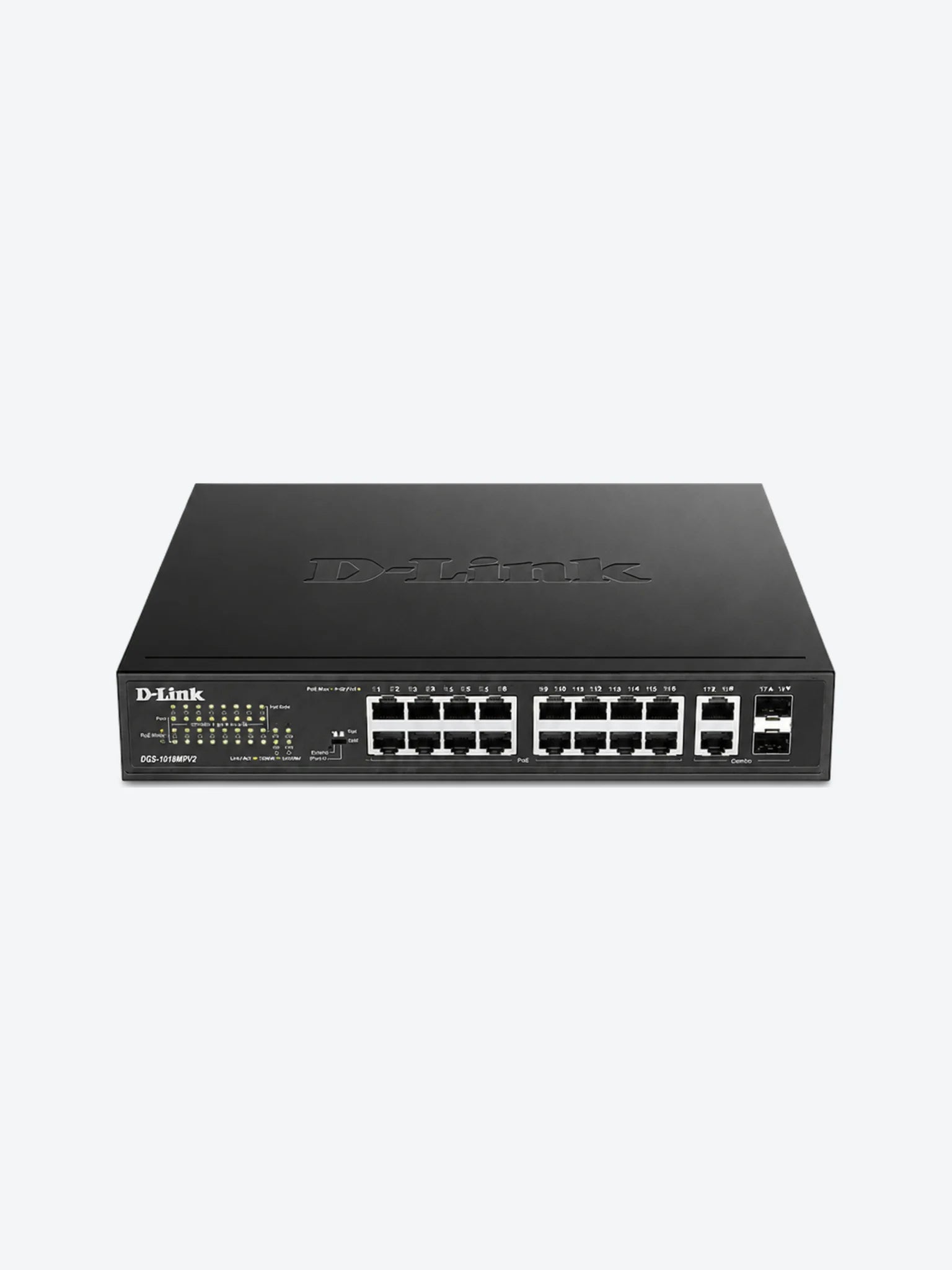 Switch no gestionado de 16 puertos con PoE+ (247W) y 2 puertos Gigabit Combo