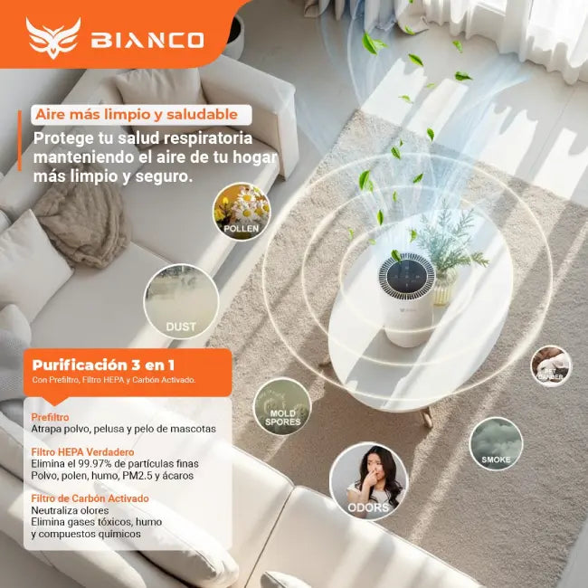 Mini Purificador Bianco BNC-WHT-PUP10 de Aire Portatil Color Blanco-11