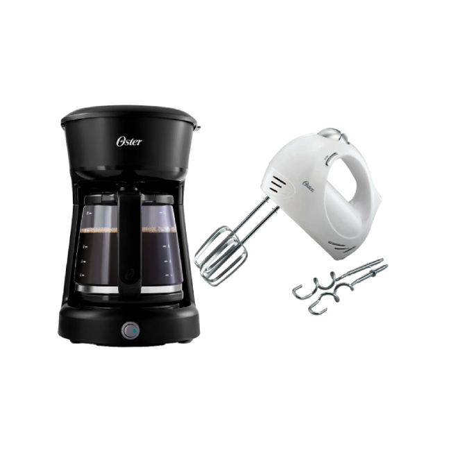 Cafetera Oster BVSTDCS12BN-013 12 Tazas Con Filtro Permanente Color Negro con Batidora de Mano Oster 002499-013-000  240W 5 Velocidades Color Blanco-1