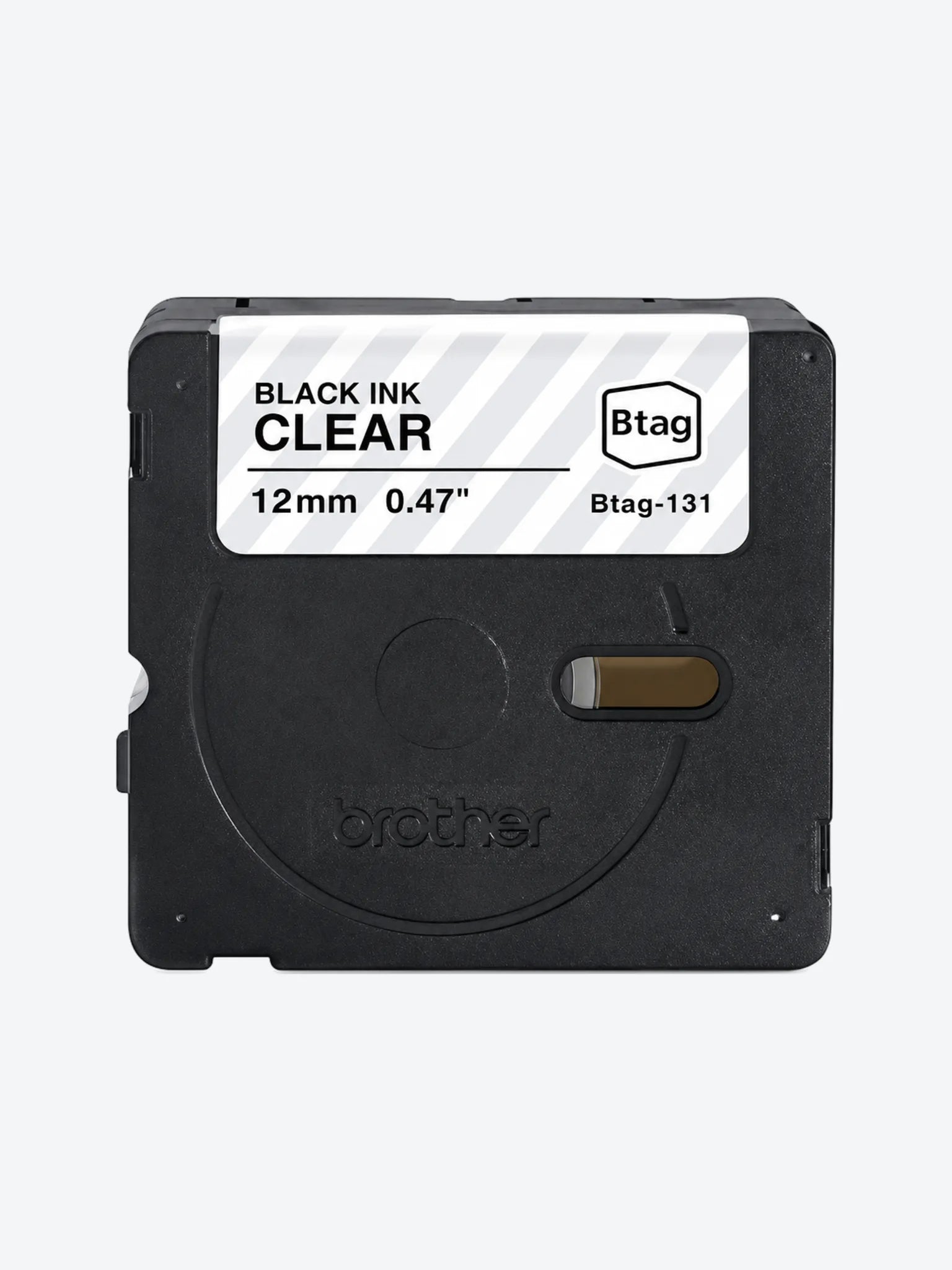 CINTA DE ETIQUETADO BROTHER BTAG131 12MM X 4M COMPATIBLE CON P-TOUCH NEGRO SOBRE FONDO TRANSPARENTE
