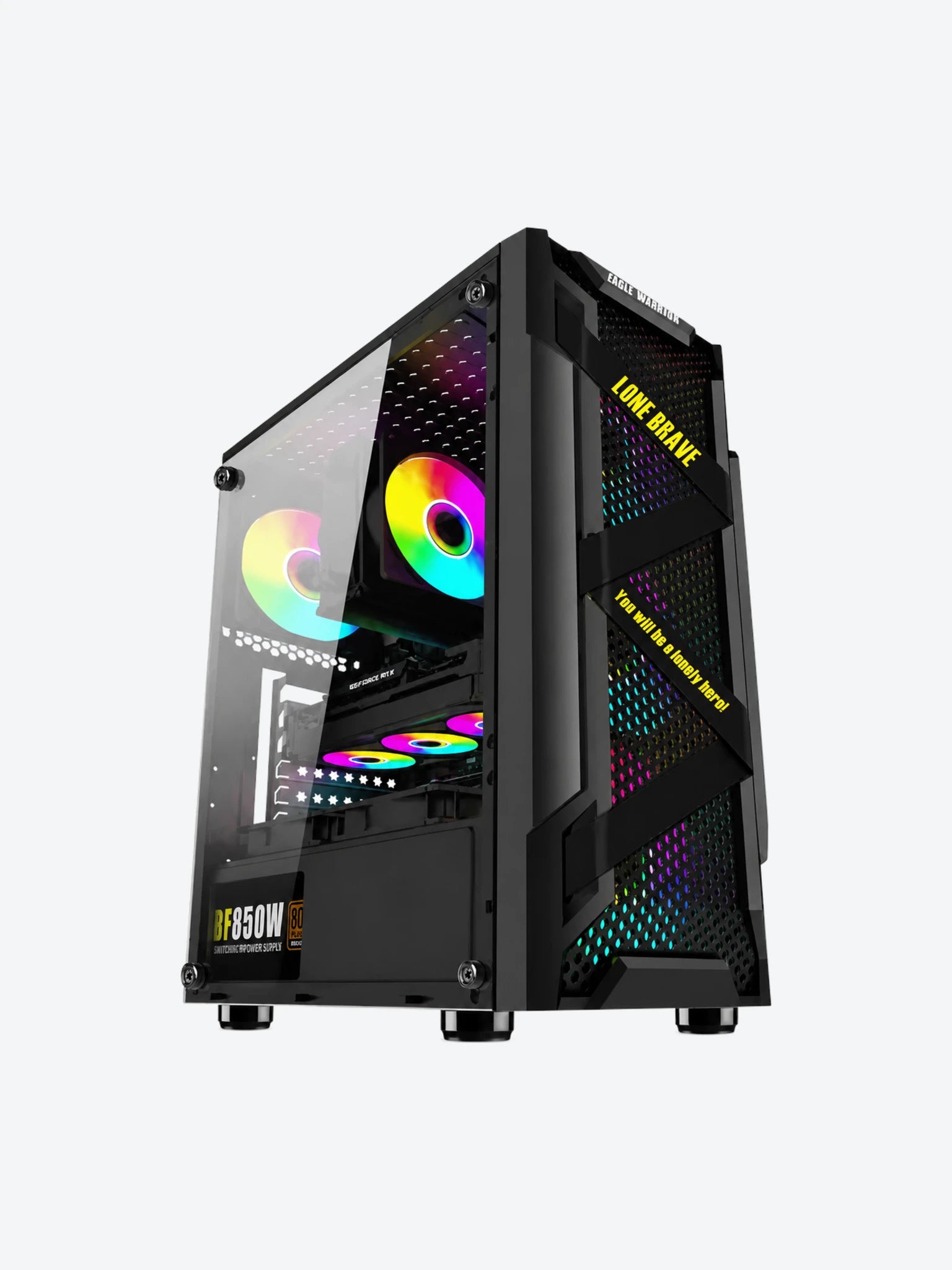 Case Gaming RGB Eagle Warrior CG08Q3RA003C Ventiladores 3 de 120MM Vidrio Lateral y Malla Color Negro