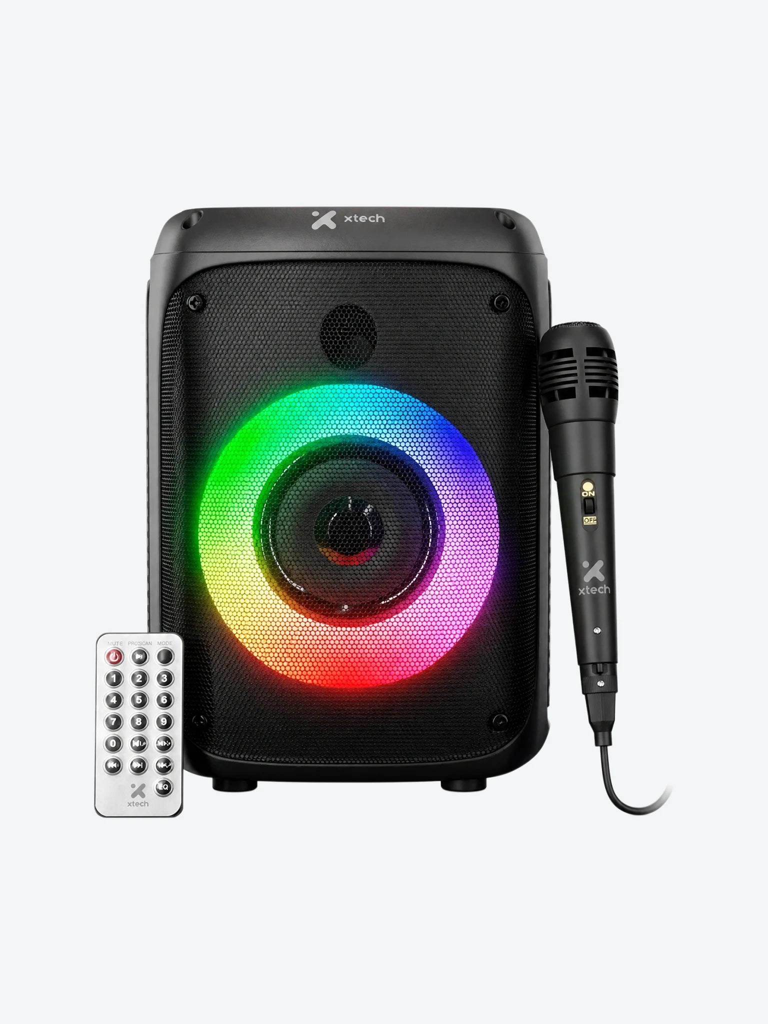 Mini Bocina Xtech XTS-661 Portatil con Microfono y Control Remoto Luces LED Color Negro
