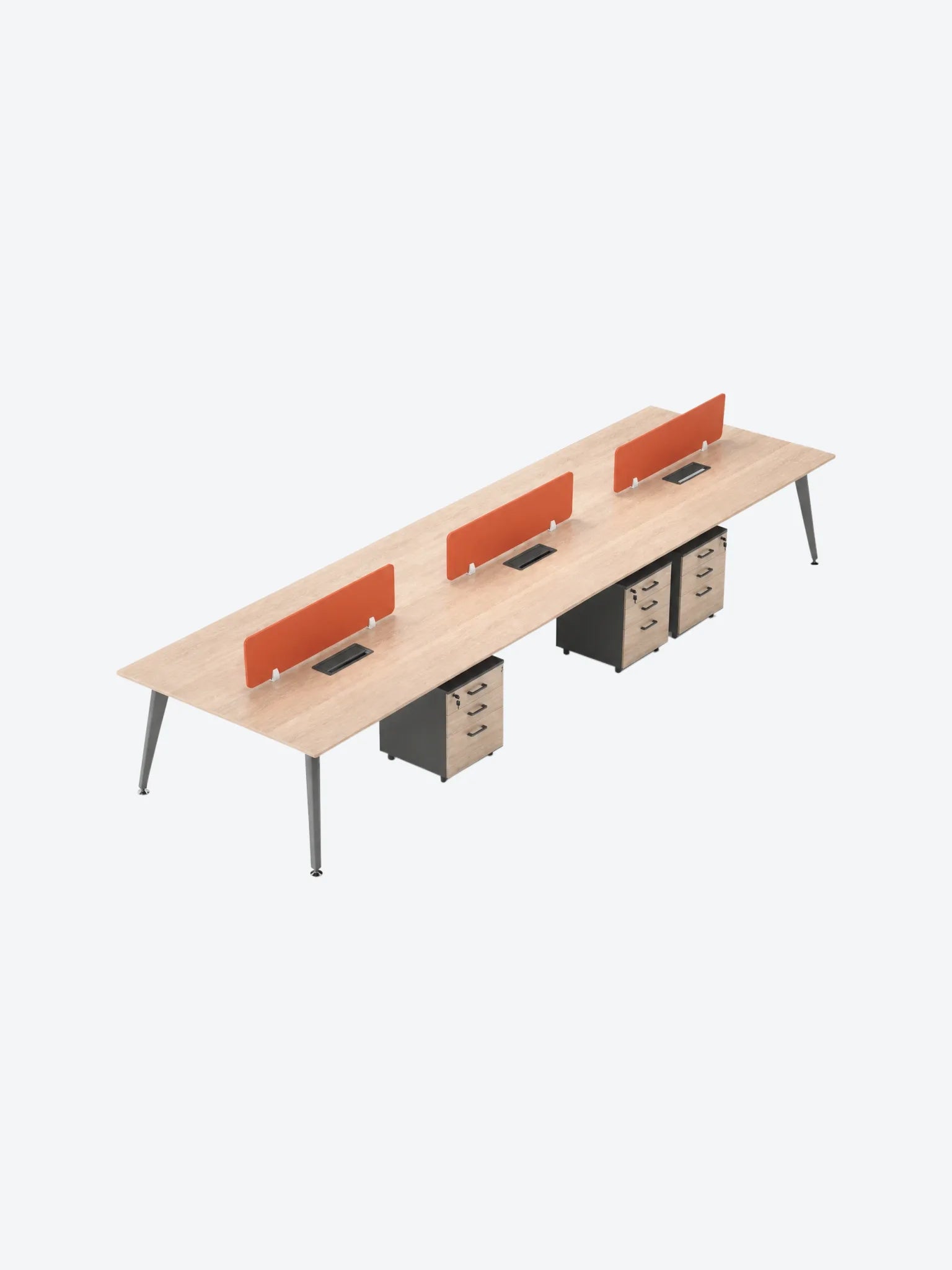 Estacion de Trabajo Reco ZYZ-B01 6 Asientos Frente a Frente Metal Con Division Color Natural con Naranja