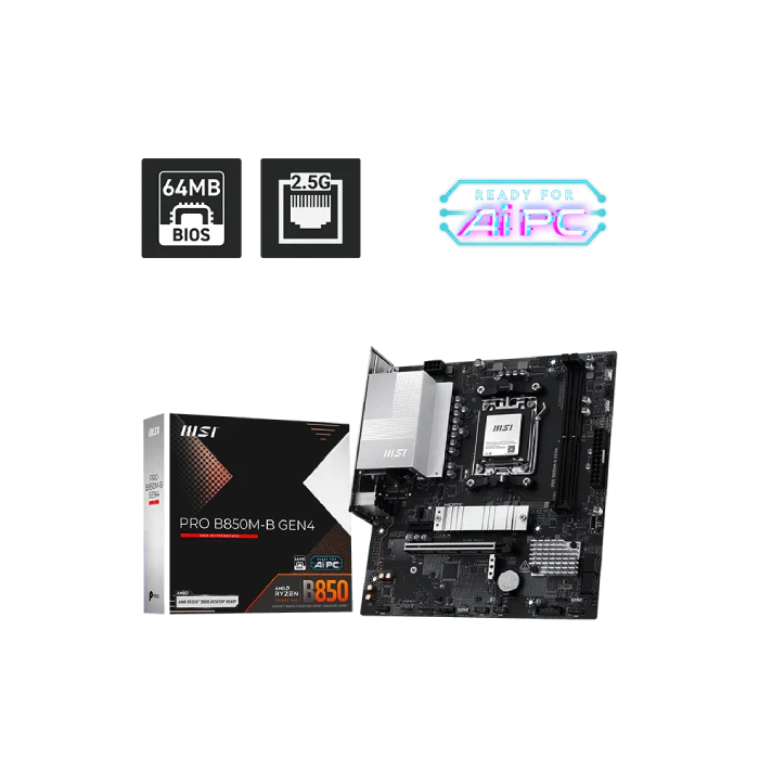 TARJETA MADRE MSI PRO B850M-B GEN4 M5 MATX DDR5 911-7E87-003 NEGRO/BLANCO-4