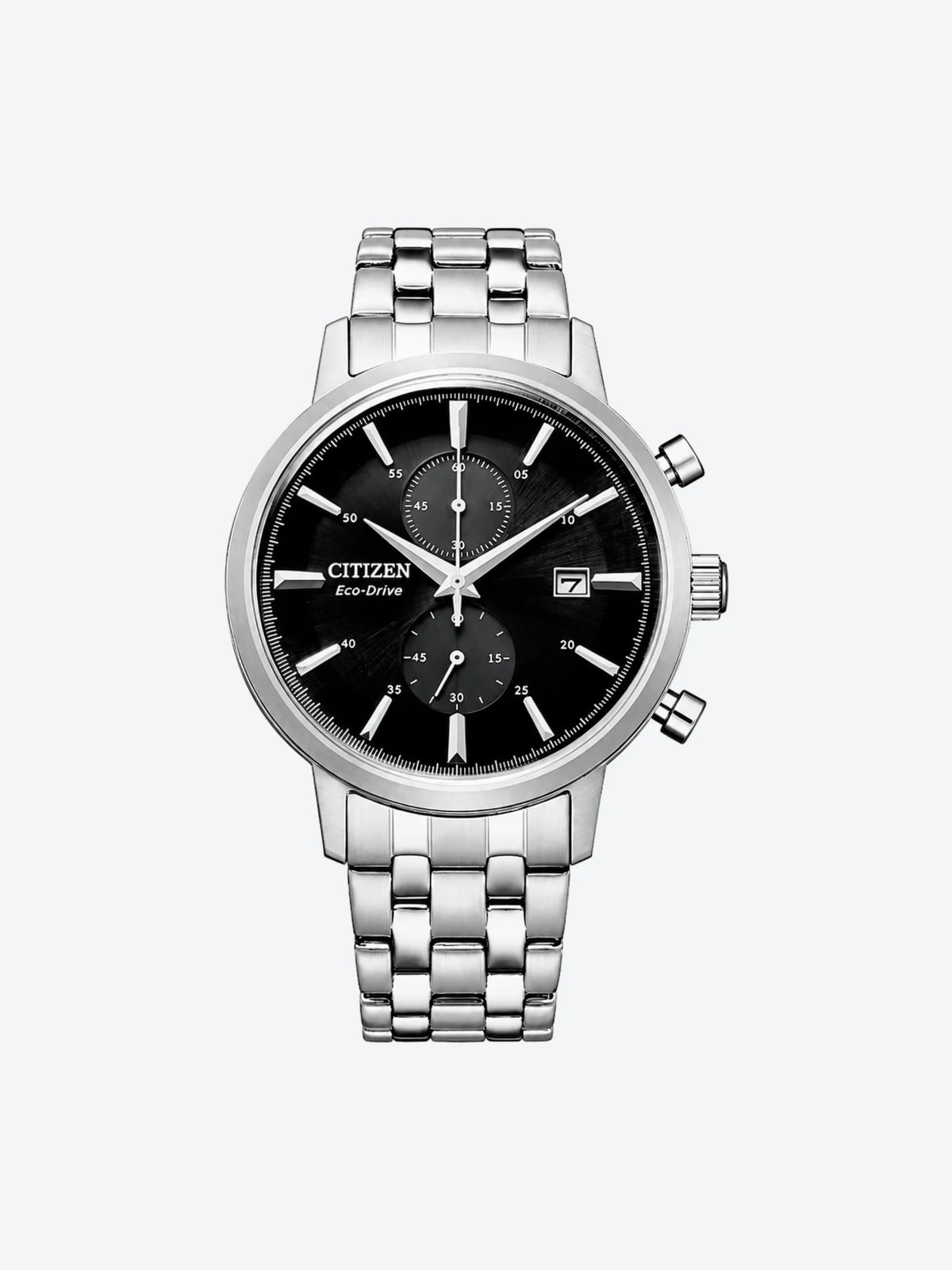 Reloj de Pulsera Anlogo Crongrafo Multimanecillas Advertencia de Carga Insuficiente y Fechador de Caballero esfera negra con Caja y Banda de Acero Inoxidable Plateado.-1