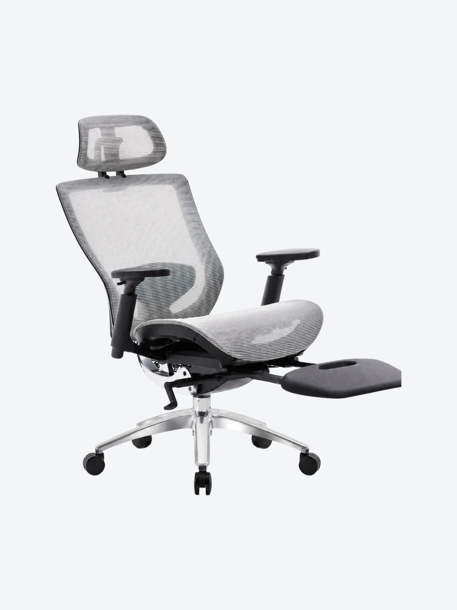 Silla MG-WB-012-A1-BK De Tela Material Coreano Con Reposa Cabeza y Piernas Color Gris con Celeste