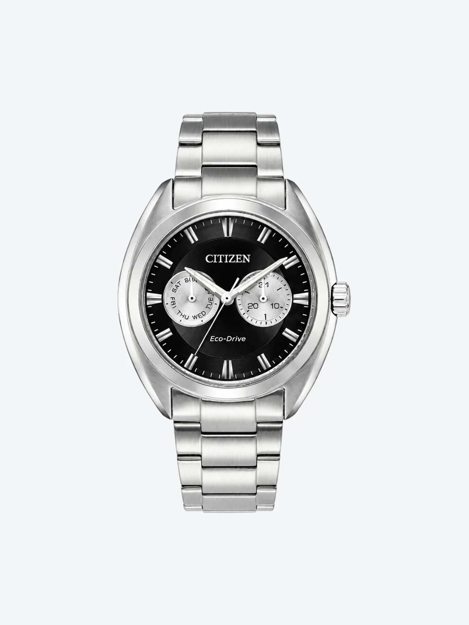Reloj de Pulsera Anlogo Multimanecillas Hora mundial 24 ciudades Indicador 24hrs Calendario y Fechador de Caballero esfera negra con Caja y Banda de Acero Inoxidable Mesh BIP.-1