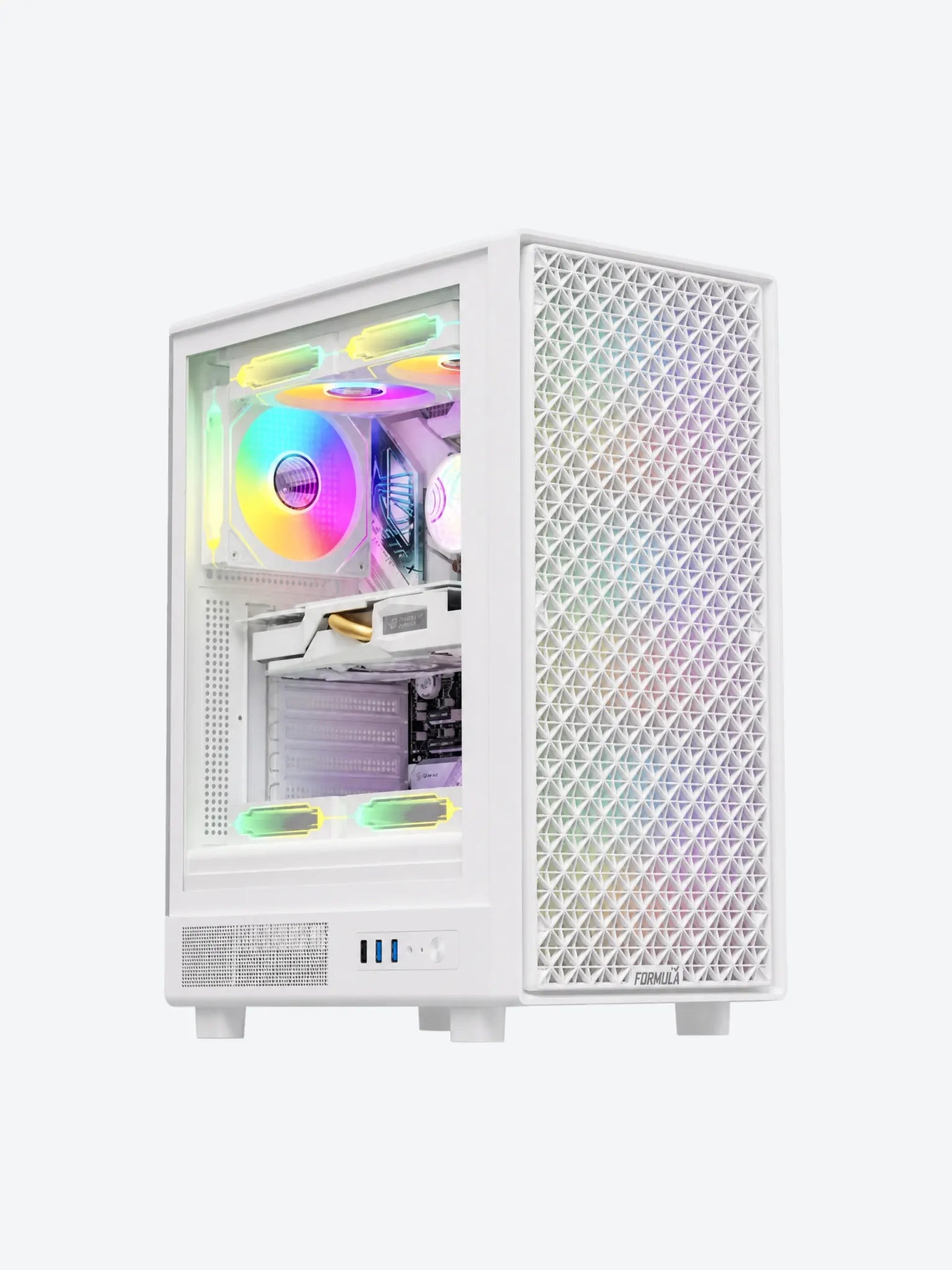 Case RGB Formula V Line Mana Dynamic White AR MID Tower Ventiladores 4 de 120MM con Malla Frontal Y Vidrio Lateral 4711401663515 Color Blanco
