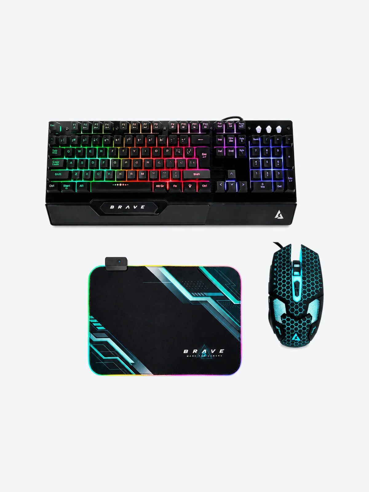 Teclado y Mouse Gaming Almbrico Unno Tekno Brave Negro USB Ingls + Mousepad-1
