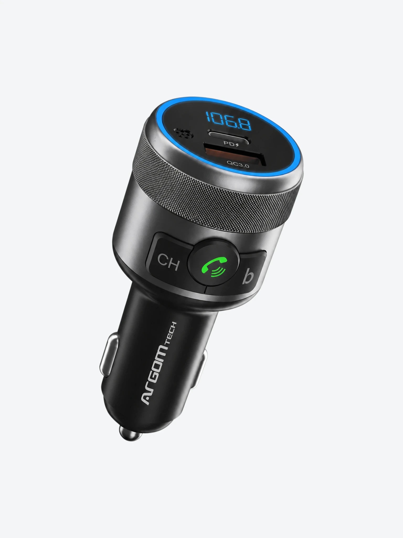 Conector Argom ARG-AC-0343BK Bluetooth Para Carro 2 puertos de Carga Rapida Mega Bajos-1