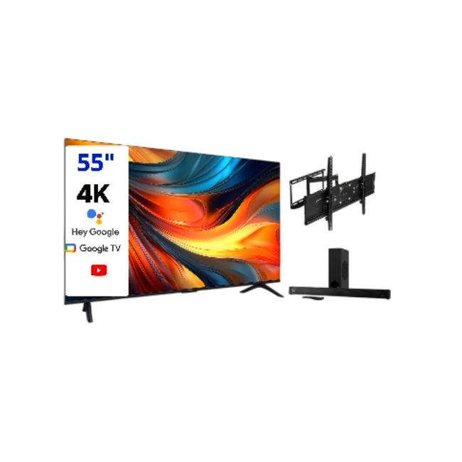 Combo de Sound Bar Klip Xtreme KSB-301 y Televisor  Xiaomi TV A 55" 2026 63907 UHD 4K UHD GoogleTV BT360 / Wifi Color Negro Con Bracket (Base) Para TV KLIP XTREME KPM-885-2