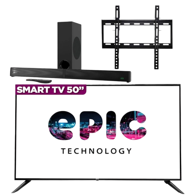 Combo de Sound Bar Klip Xtreme KSB-301 y Televisor Inteligente Epic EPIC50SMA 50" con Bracket (Base) Para TV Epic EPICV23-2-6