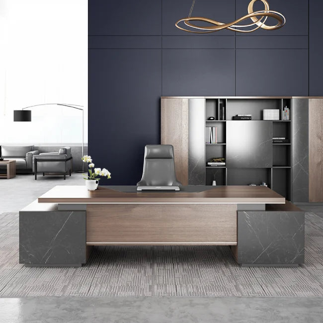 Escritorio Ejecutivo Linkedin Con Gabinete Izquierdo Color Madera con Negro-6