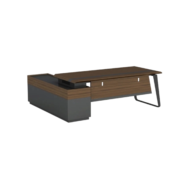Escritorio Ejecutivo Perry Con Gabinete Derecho Color Madera con Negro-6