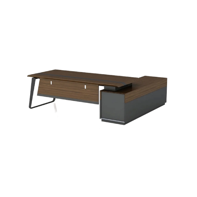 Escritorio Ejecutivo Perry Con Gabinete Derecho Color Madera con Negro-3