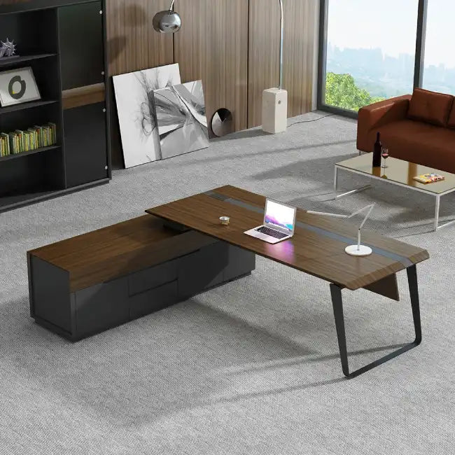 Escritorio Ejecutivo Perry Con Gabinete Derecho Color Madera con Negro-4