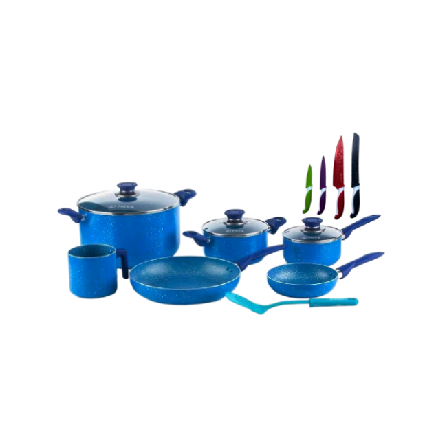 Bateria de Cocina PI0010BTA Picca Lazio 10 piezas Color Azul con Puntos Plateados con Set de Cuchillos Picca PI004SCAM 4 Piezas-2