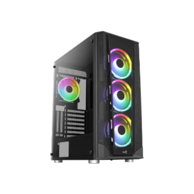 Case Aerocool FRGB PRISM-G-BK-V2 MID Tower Ventiladores 4 de 120mm con Vidrio Vidrio Lateral y Frontal Color Negro