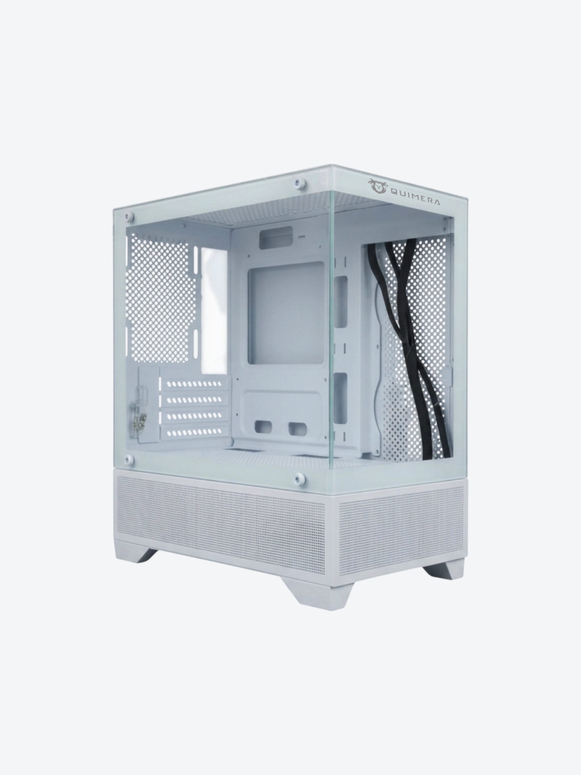 Case Gamer Quimera  QM-T2QF-3WHT Con Vidrio Templado y Malla Frontal Color Blanco