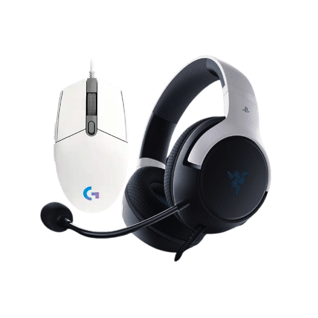 Combo de Headset Gaming Razer RZ04-03970700-R3U1 Color Blanco con Negro con Mouse Gaming Logitech G203 910-005791 Lightsync 8000 DPI Color Blanco-2