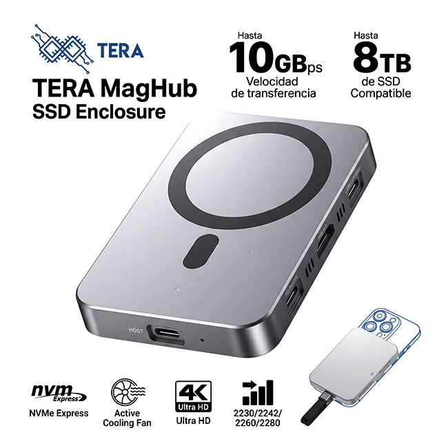 Enclosure Tera TERA-MAGHUB-SSD-01 Compatible M.2NVMe Puerto USB-C Color Plateado-13