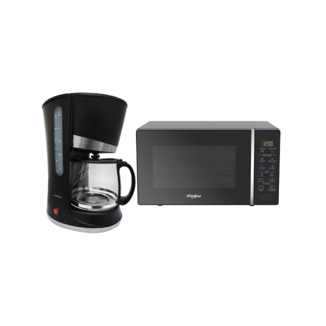 Microondas Whirlpool WM1807B 0.7P³ Color Negro con Cafetera Sankey CM-1227 1.2Lts 12 Tazas 800W Color Negro-2