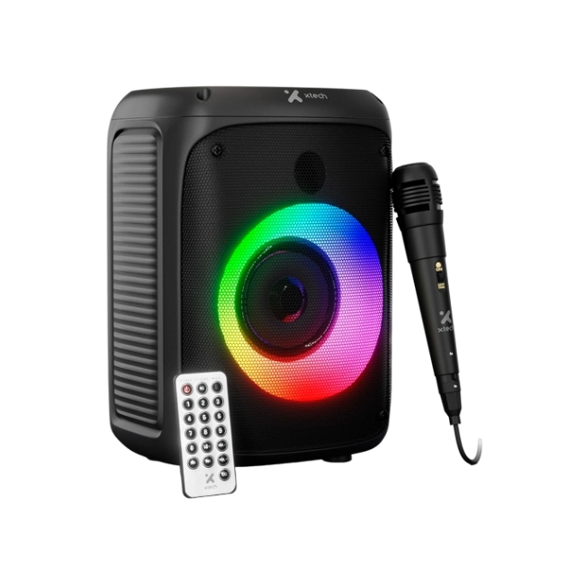 Mini Bocina Xtech XTS-661 Portatil con Microfono y Control Remoto Luces LED Color Negro-1