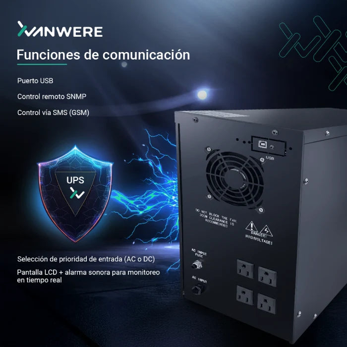 UPS Xvanwere XV-3KLPX-TW 3000VA / 2700W Torre 12V/7AH*6 LCD RS232 Nema 120VAC 60/50HZ-20