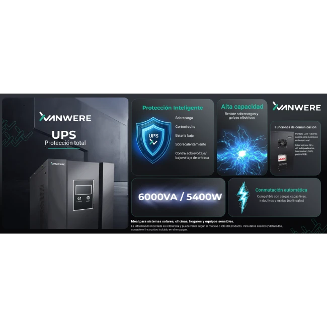 UPS Xvanwere XV-6KLPX-TW 6000VA /  5400W Torre 120VAC 50HZ-3