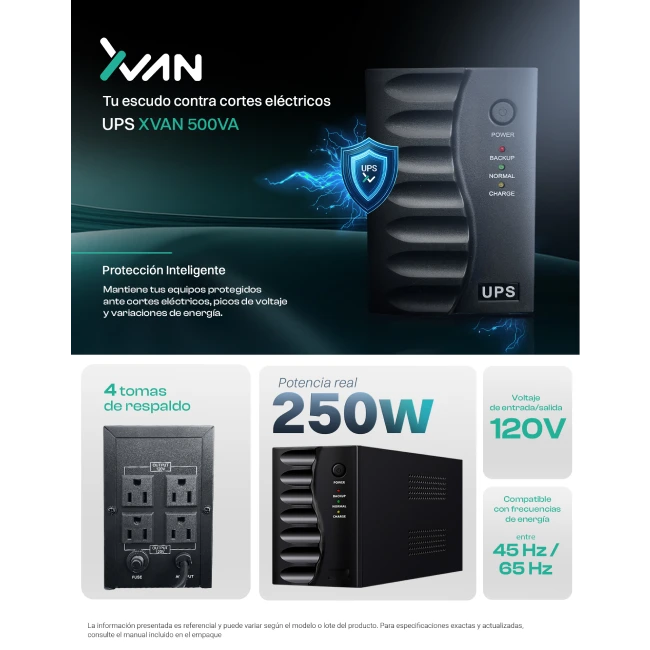 UPS Xvanwere LND-500-12V-240W 500VA / 240W LED 12V / 4.5Ah 1 Nema 120VAC 60/50Hz-6