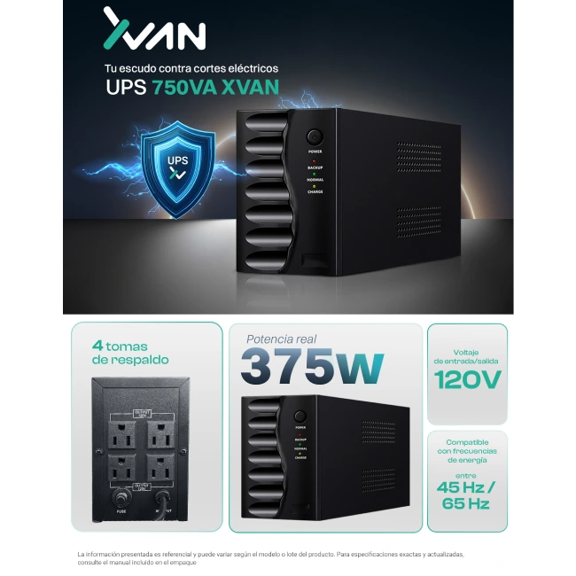 UPS Xvanwere XV-UPS-750VA 750VA/375W 120V 6-NEMA RJ11 45-65Hz-3